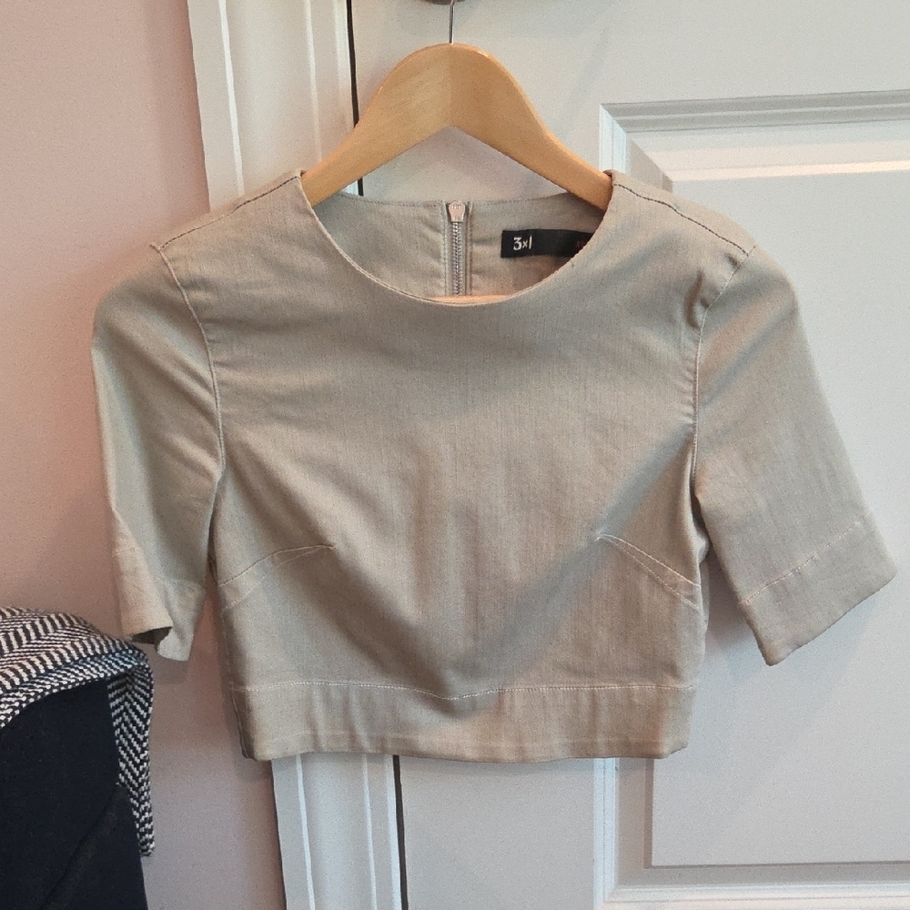 3.1 Phillip Lim Tan Crop Blouse with Peter Pan Collar